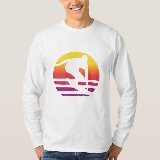 サーファー レトロ サーフィン 日没 Tシャツ (正面)