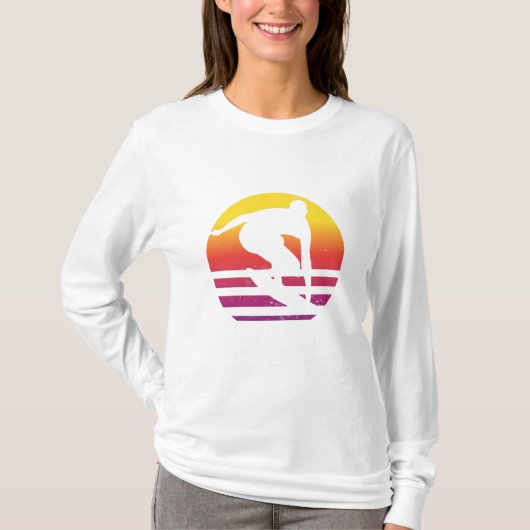サーファー レトロ サーフィン 日没 Tシャツ (正面)