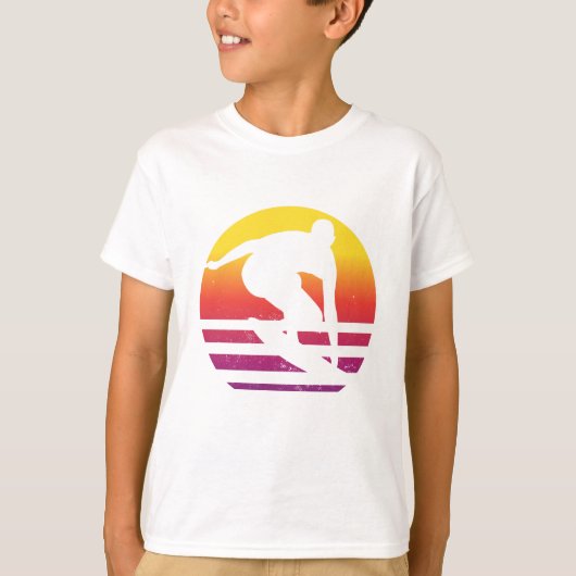 サーファー レトロ サーフィン 日没 Tシャツ (正面)