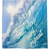 サーファー 波 海 青 白 Eat Sleep Surf Repeat シャワーカーテン (正面)