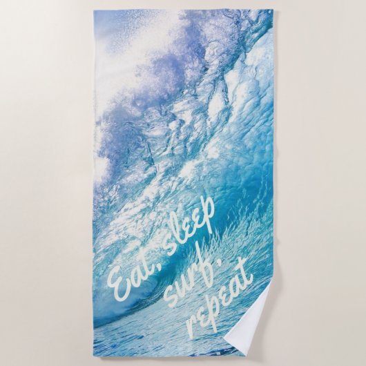 サーファー 波 海 青 白 Eat Sleep Surf Repeat ビーチタオル (正面)