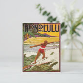 サーファーonホノルルトロピックビーチ、ヴィンテージ旅行 ポストカード (スタンド正面)