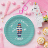 サーフアップサーフボードと波バースデーパーティー紙 ペーパープレート (パーティー)