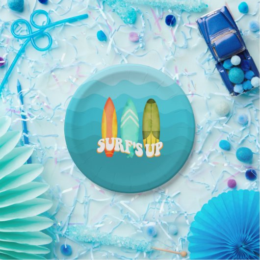 サーフアップサーフボードバースデーパーティー ペーパープレート (パーティー)
