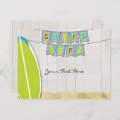 サーフアップバナー&ボードホワイトウッドビーチパーティー インビテーションポストカード (正面/裏面)