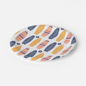 サーフアップピンクのサーフボードと花の誕生日 ペーパープレート (アングル)