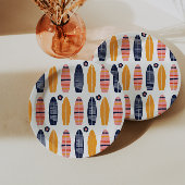 サーフアップピンクのサーフボードと花の誕生日 ペーパープレート