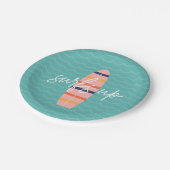 サーフアップピンクサーフボードと波生誕生会 ペーパープレート (アングル)