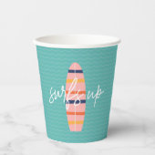 サーフアップピンクサーフボードと波生誕生会 紙コップ (正面)