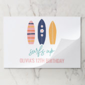 サーフアップピンクサーフボード誕生日パーティーランチョンマット ペーパーパッド (折り畳み)