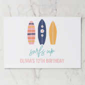 サーフアップピンクサーフボード誕生日パーティーランチョンマット ペーパーパッド (正面)