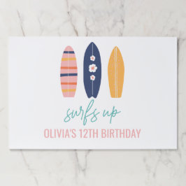 サーフアップピンクサーフボード誕生日パーティーランチョンマット ペーパーパッド