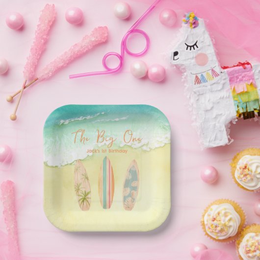 サーフアッププレートザビッグワンサーファー誕生日 ペーパープレート (パーティー)