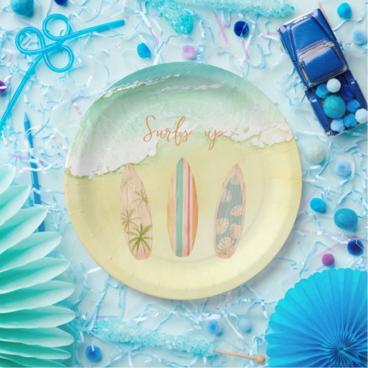 サーフアッププレートザビッグワンサーファー誕生日 ペーパープレート (パーティー)