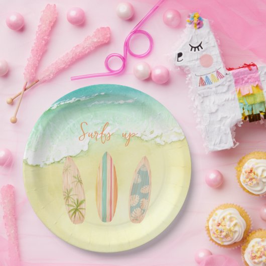 サーフアッププレートザビッグワンサーファー誕生日 ペーパープレート (パーティー)