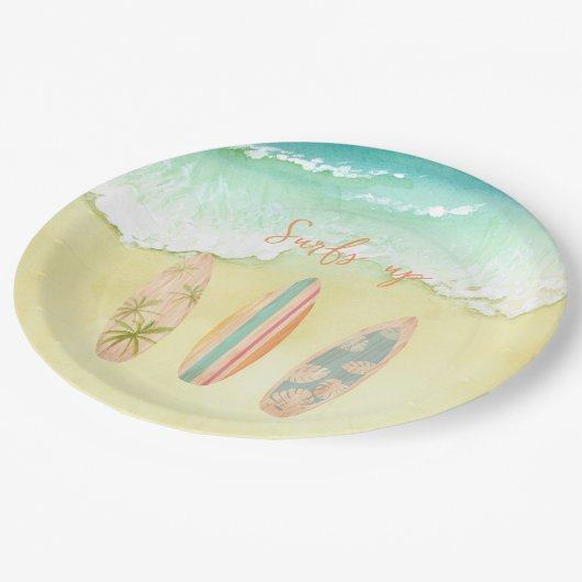 サーフアッププレートザビッグワンサーファー誕生日 ペーパープレート (アングル)