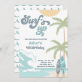 サーフアップレトロサーフビーチ誕生日パーティー 招待状 (正面/裏面)
