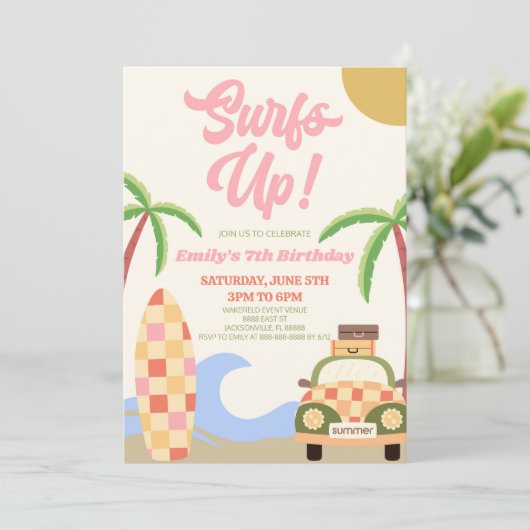 サーフアップ!ピンクビーチサーフモダンバースデーパーティー 招待状 (スタンド正面)