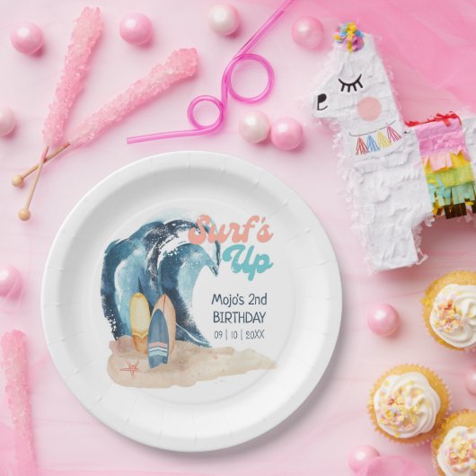 サーフアップ |熱帯ビーチサーフィン子供の誕生日 ペーパープレート (パーティー)