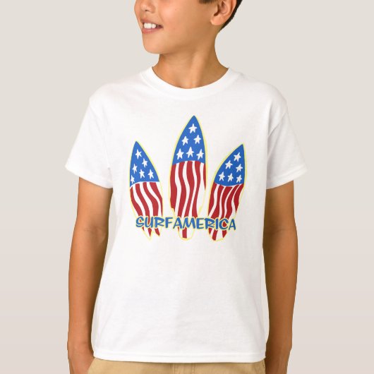 サーフアメリカサーフボード愛国国旗 Tシャツ (正面)