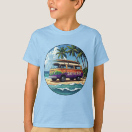 サーフィンかバスター グルーヴィー レトロ ヒッピーのサーファー ビーチバス Tシャツ