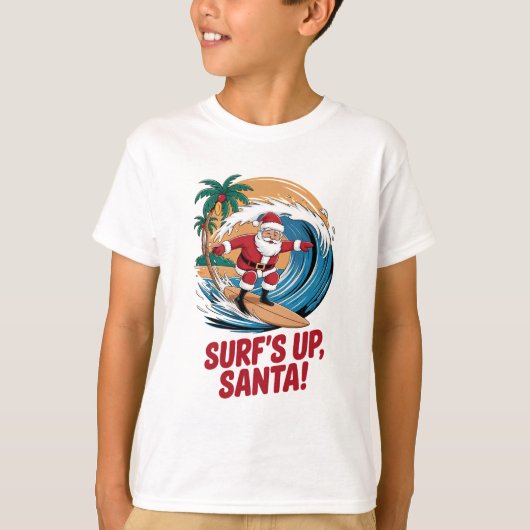 サーフィンが大好きなサンタクロース クリスマス Tシャツ (正面)