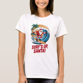 サーフィンが大好きなサンタクロース クリスマス Tシャツ