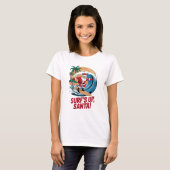 サーフィンが大好きなサンタクロース クリスマス Tシャツ (正面フル)