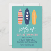 サーフィンしようぜ！ガールサーフボードビーチ誕生日パーティー招待 招待状 (正面)