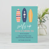 サーフィンしようぜ！ガールサーフボードビーチ誕生日パーティー招待 招待状 (スタンド正面)