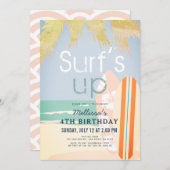 サーフィンしようぜ サーフボード ビーチガール 誕生日 招待状 (正面/裏面)
