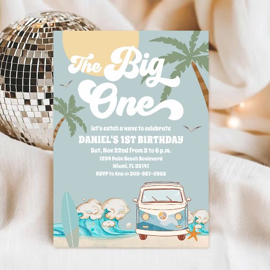 サーフィンしよう！1歳の誕生日おめでとう招待状 招待状