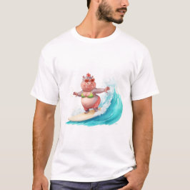 サーフィンするカバのクリスマスビキニカバTシャツ Tシャツ