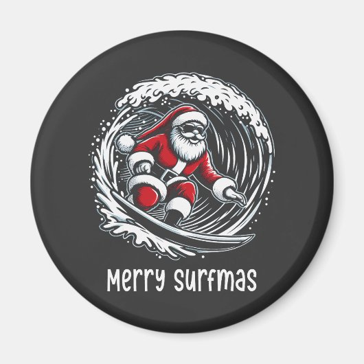 サーフィンするクリスマス マグネット (正面)