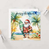 サーフィンするサンタのクリスマスカード サーファー用 カード (正面/裏面インサイチュ)