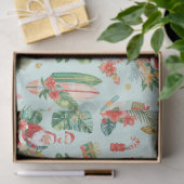 サーフィンするサンタのクリスマス包装紙シート 薄葉紙 (ギフト)