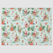 サーフィンするサンタのクリスマス包装紙シート 薄葉紙 (正面)