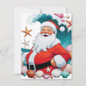 サーフィンするサンタのシーシェルウェーブ フラットホリデー クリスマス (裏面)
