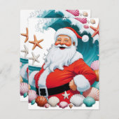 サーフィンするサンタのシーシェルウェーブ フラットホリデー クリスマス (正面/裏面)