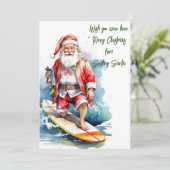サーフィンするサンタのフラットホリデーカード シーズンカード (スタンド正面)