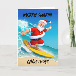 サーフィンするサンタクリスマス シーズンカード