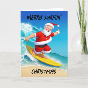 サーフィンするサンタクリスマス シーズンカード