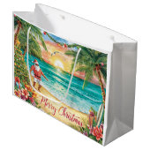 サーフィンするサンタクロースのクリスマスホリデー ラージペーパーバッグ (正面アングル)