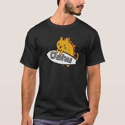 サーフィンするサーフキャッツィラ Oahu Tシャツ (正面)