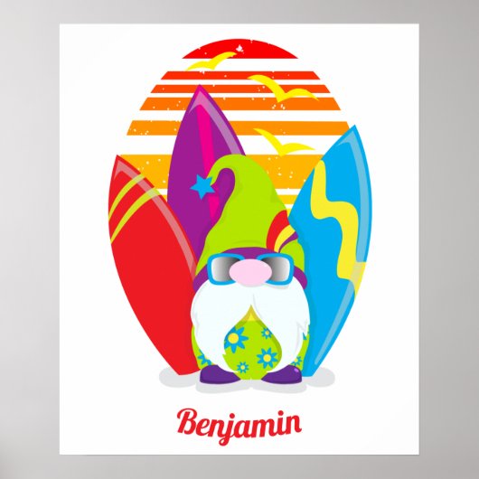 サーフィンする小人のカラフルな夏 ポスター (正面)