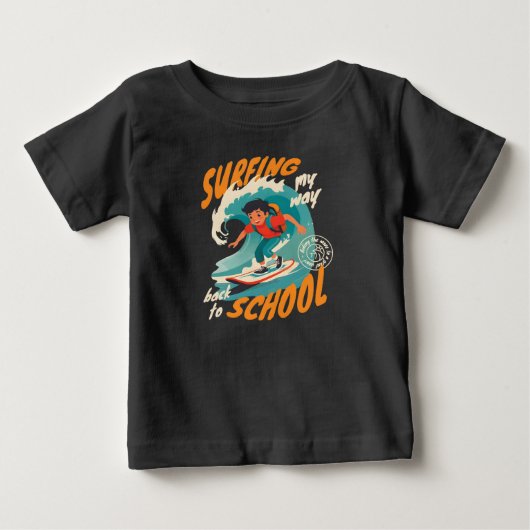 サーフィンで学校に戻ろう イラスト ベビーTシャツ (正面)