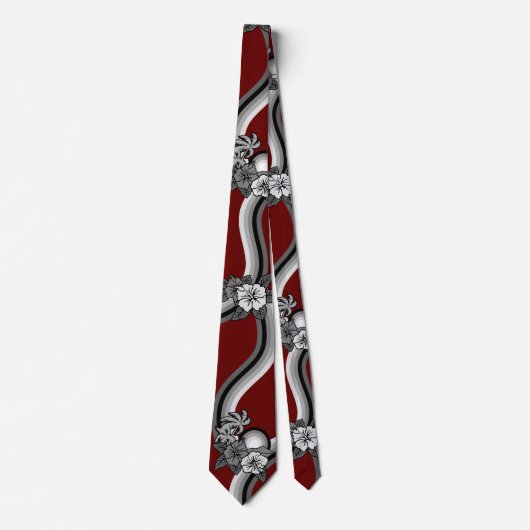 サーフィンのサファリの印刷されるハワイのハイビスカスの両面 ネクタイ (正面)