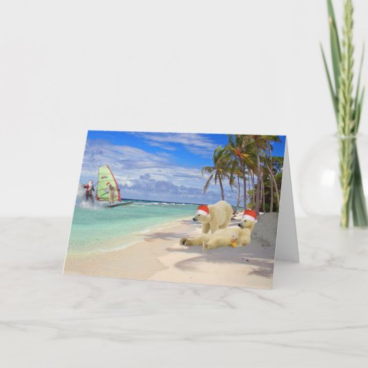 サーフィンのサンタのクリスマス シーズンカード (正面)