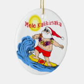 サーフィンのサンタの熱帯ハワイのクリスマスのオーナメント セラミックオーナメント (右)