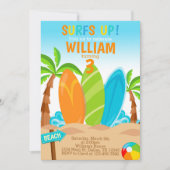 サーフィンのサーフボードの誕生日のパーティの招待状の招待 招待状 (正面)